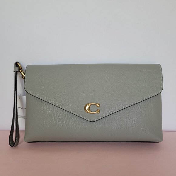 COACH Wyn Crossgrain Leather Clutch Wristlet- Dove Grey⭐ - Picture 5 of 16